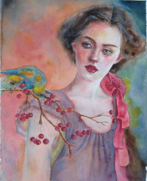 Girl watching bird